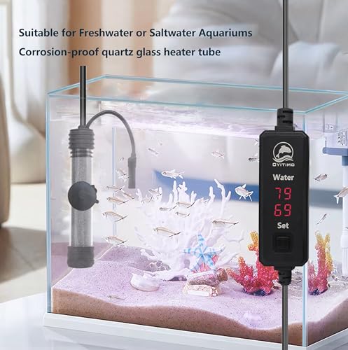 Small Aquarium Heater 100W Submersible Fish Tank Heater for 10-25 Gallons, Dual LED Display Temperature Controller, Suitable for Saltwater and Freshwater, Mini Water Heater for Betta/Turtle Tank - size: 100W