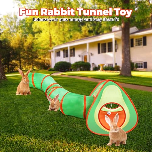 YUEPET Rabbit Tunnel & Cube Tent, Bunny Hideout, Guinea Pig Tunnel, Avocado | Foldable 3-in-1 Set, Bunny Tunnel, Crinkle Fabric, Play Ball Included, Configurable Shapes - color: Avocado