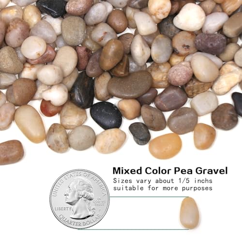 Calofulston 2.2lb Drainage Rocks for Potted Plants, 1/5 Inch Small Pebbles for Plants, Aquarium, Fish Tank, Terrarium, Succulent, Vases, Decorative Pea Gravel, Mixed Color - size: 2.2lb
