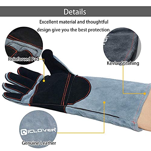 IC ICLOVER 47 Inch Snake Tongs+Animal Handling Gloves, Heavy Duty Standard Reptile Snake Tongs Grabber Catcher, Snake Bite Proof Gloves Kevlar Reinforced Leather Padding Palm&fingers, Anti Bite-16inch
