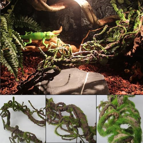 BNOSDM Reptile Bend-A-Branch Vines with Moss,Bendable Reptile Jungle Vines,Bearded Dragon Climbing Plants Tank Accessories,Pet Habitat Decor for Chameleon Geckos Snakes Lizards Frogs - color: Brown - 47.2''l Vines Decor