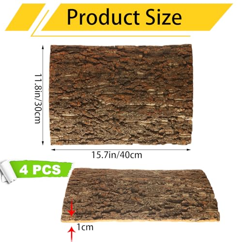 4PCS Cork Terrarium Background 15.7x11.8in Reptile Tank Background Board Habitat Decoration, Natural Cork Large Bark Climbing Mat for Gecko Lizard Tortoise Chameleon - size: 15.7×11.8in