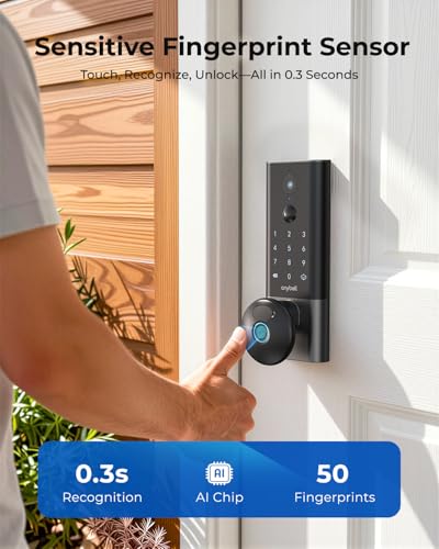 Fingerprint Smart Door Lock, ANYBELL Keyless Entry Door Lock with Camera, Built-in Wi-Fi Deadbolt for Front Door, Auto Lock, Cloudege App Control, Night Vision & Two-Way Audio, Home Security - color: Black