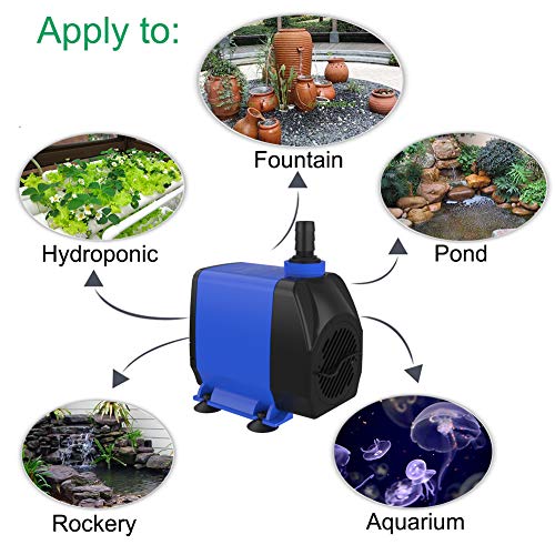 Submersible Water Pump 1056GPH Pond Pump for Fountains | 13ft Lift, 9.8ft Power Cord, Ultra Quiet, Over Heating Protection for Pond, Fountain, Hydroponic, waterfall, Aquarium - size: 1056GPH Adjustable flow