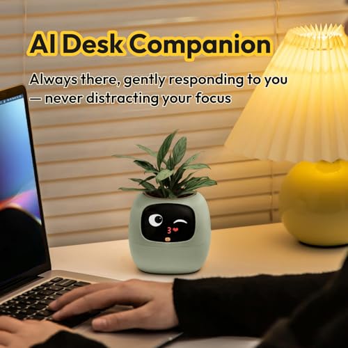 Ivy Interactive AI Desk Companion & Smart Plant Pet Indoor Planter Mint | 100+ Expressions for Office Decor & Unique Gift for Plant Lovers and Coworkers - color: Mint