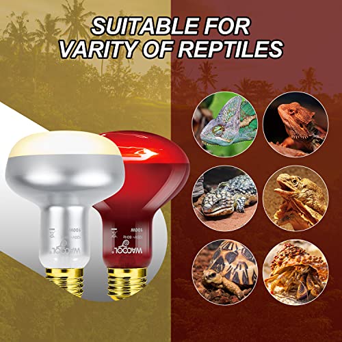 WACOOL 2Pack 100W Reptile Heat Lamp Day & Night Kit, Nature Simulated Basking Daylight & Nightlight Heat Lamp Bulbs for Reptiles & Amphibians, UVA Heat Lamp for Bearded Dragon Gecko Turtle Lizard - style: 100W-2 PACK