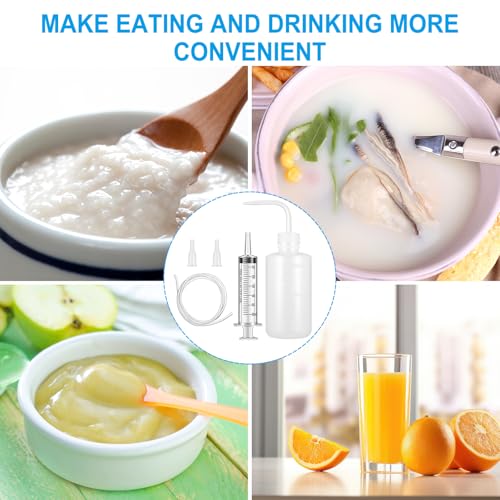 Geiserailie 8 Pcs Soft & Liquid Diet Kit 2 Large Plastic Syringe with Tube 2 Wash Bottles Squeeze 2 Curved Syringes Recovery Supplies for Eating and Drinking Liquid Food