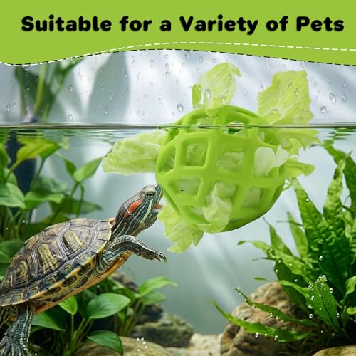 Feeder Ball with Chain for Rabbits Hamsters Turtles Reptile Enrichment Toy | 2 Pack, Durable Silicone Ball, Stainless Steel Chain, Foraging Toy, Hay Vegetable Holder, for Reptile Enclosure & Habitats