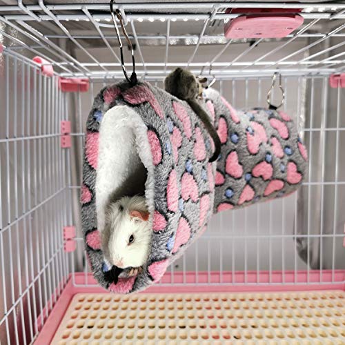 LEFTSTARER Hanging Tunnel for Small Animals Guinea Pig Accessories Sugar Glider Cage Accessories Hamster Rat Toys Ferret Hammock(Heart-Grey) - color: Grey
