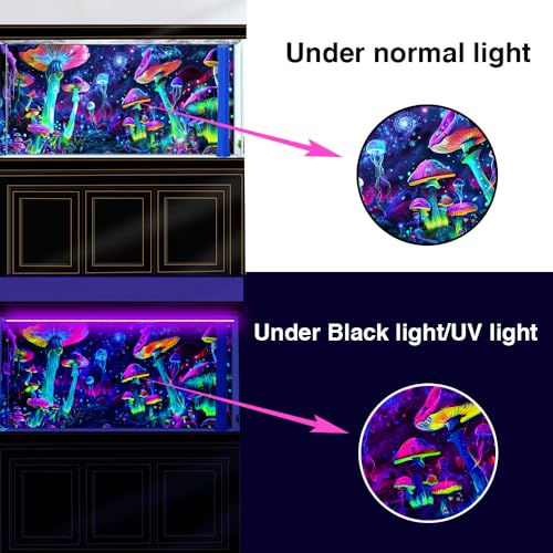 24X12IN Blacklight Aquarium Background UV Reactive Mushroom Background Starry Sky Terrarium Background with 10 EVA Double-Sided Tape - size: 24X12in/60X30cm
