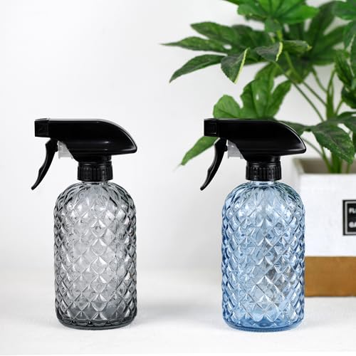 12Oz Glass Plant Spray Bottle, Gem Pattern Glass Sprayer, Watering Can with Black Plastic Top Pump, Handheld Watering Can for Indoor Outdoor Potted Plants and Greenery (Blue) - color: Blue