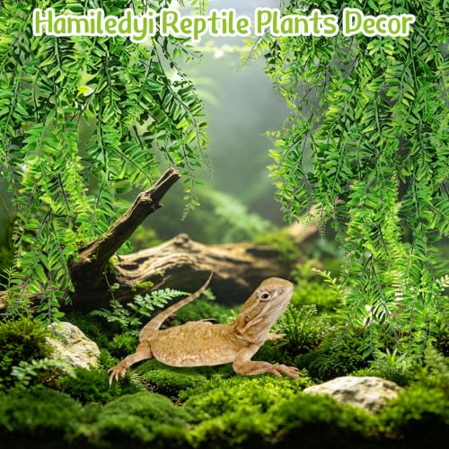 Hamiledyi Reptile Plants Hanging Terrarium Plants 2 Pack Fake Artificial Leaves with Suction Cup for Snake, Lizard, Chameleon (Bamboo Leaf) - color: 2 Pcs 29.9 Inches Green Reptile Plants