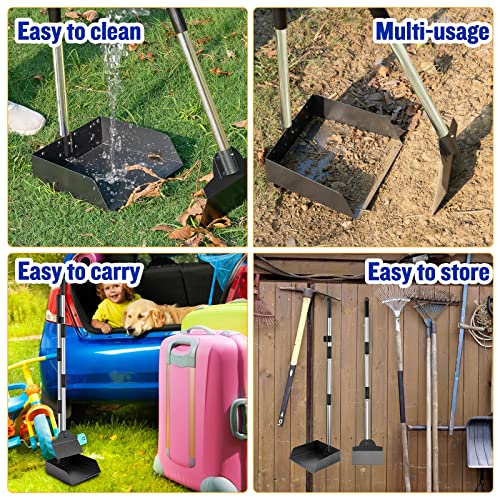 Dog Pooper Scooper, Tray Rake and Spade 3 Pack Poop Scoop Adjustable Long Handle Metal with Bin for Pet Waste Removal, No Bending Clean Up for Large and Small Dogs - size: tray, rake & spade