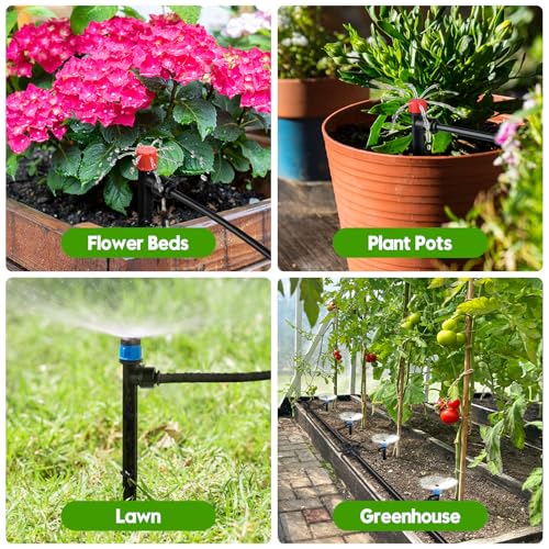 110FT Drip Irrigation System for Garden, Quick-Connect Automatic Garden Watering System with 1/2" & 1/4" Tubing and Accessories - Adjustable Sprinklers Kit for Greenhouse, Yard, Lawn, Raised Bed - size: 110FT(17FT 1/2" Main Line +93FT 1/4" Tube)