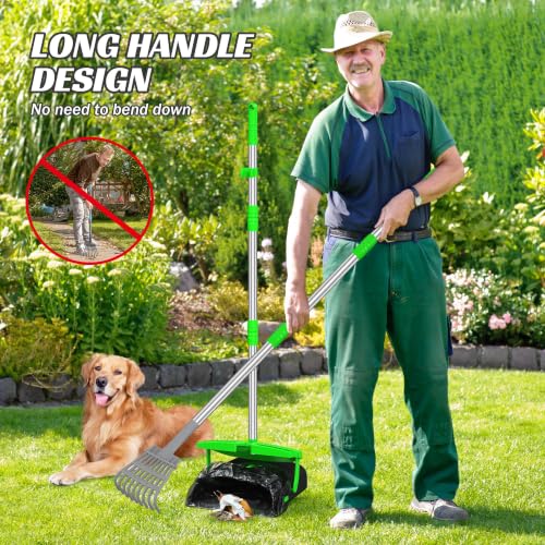 Eocnrhe Pooper Scooper with Bag Attachment, 50 inches Long Handle Pooper Scooper, Poop Scooper for Dogs, Dog Poop Scooper for Yard, Pooper Scooper for Large Dogs Heavy Duty, Poop Scooper Bin & Rake