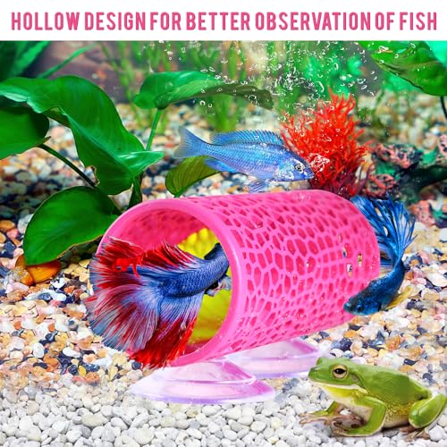 Abizoo Betta Fish Tunnel Hideout Pink for Aquarium Decoration | Durable Construction, Easy-To-Clean Smooth Finish, Suction Cup Mounting, Fish Tank Accessory for Shrimp, Guppy and Small Fish - color: Pink