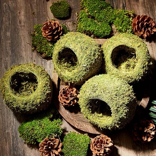 Tinideya 4 Pack Crested Gecko Hide, Reptile Hide, 4 Inch Artificial Moss Cave Hideouts for Pet Reptile Frogs Snakes Turtle Spider Lizard Chameleon, Green Terrarium Tank Decoration