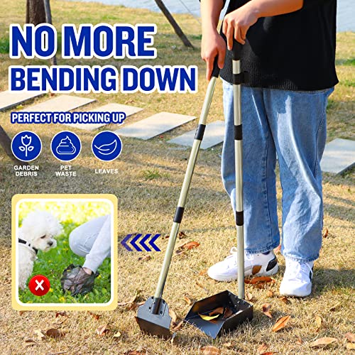 Dog Pooper Scooper,Tray and Spade Set Poop Scooper for Dogs, Adjustable Long Handle Metal Pooper Scooper with Bin for Pet Waste Removal, No Bending Clean Up for Medium and Large Dogs - color: Black, size: tray & spade