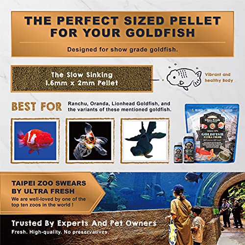 Ultra Fresh Sinking Goldfish Food, Color Enhancing, Balanced Diet, All Natural Ingredients, Clear Water Formula, Slow Sinking Gold Fish Pellets, Goldfish Ultra Color 1.87 oz - size: 1.87 Ounce (Pack of 1)
