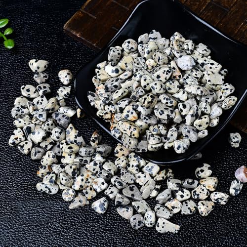 Erliway 7-9mm Dalmatian Jasper Healing Crystal Chips for Crafts, 100g | Natural Crushed Crystal Stones Tumbled Chips for Vase Filler Aquarium Gravel, Meditation Chakra Balancing, Candle DIY Making - color: Dalmatian Jasper