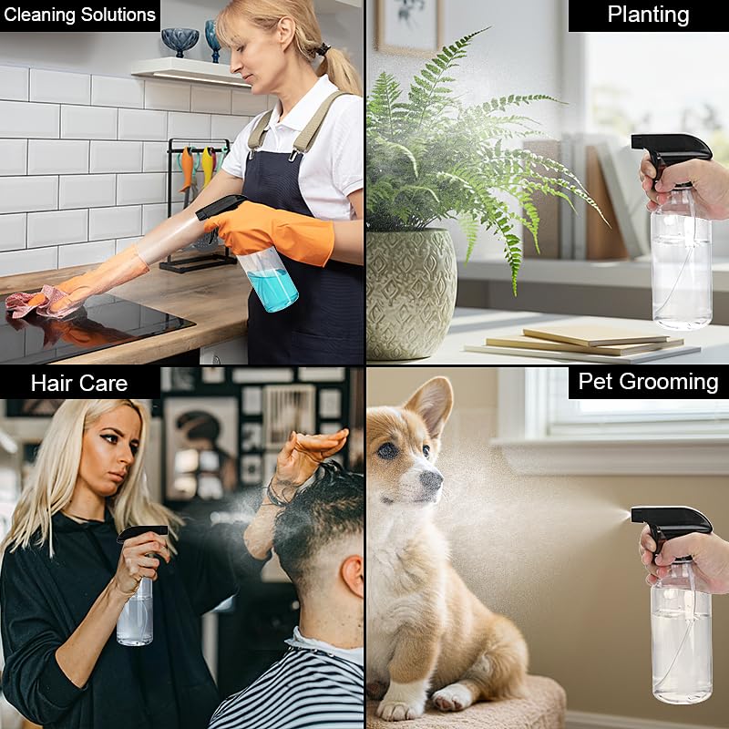 12oz/350ml Plastic Spray Bottles 1 Pack, Adjustable Mist/Stream | Refillable heavy duty spray containers for plants, cooking, hair care and household cleaning - color: 12oz-BlackClear