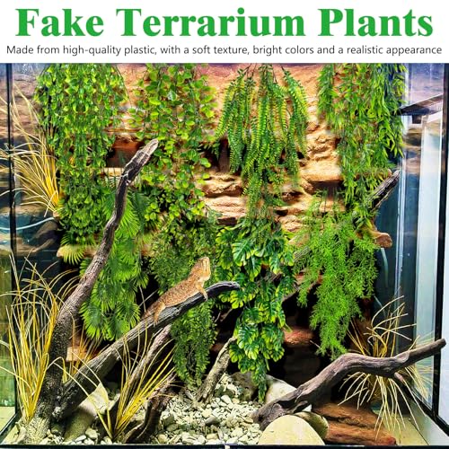 Hamiledyi Reptile Plants 8PCS of Reptiles Hanging Fake Plants Vines with Suction Cup Bearded Dragons Artificial Climbing Terrarium Plant Habitat Decorations for Lizards Geckos Snake - color: 8 Green Styles