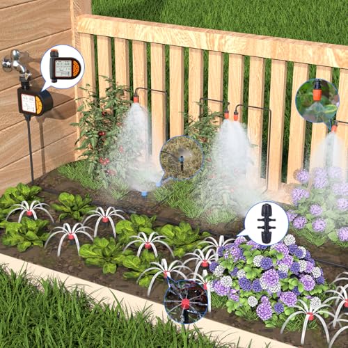 Automatic Drip Irrigation System Kit - 226FT with LCD Timer, 3 Sprayer Types Automatic Garden Watering System, 1/2 Inch Hose 1/4 Inch Distribution Tubing Garden Watering Solution for Outdoor Plants