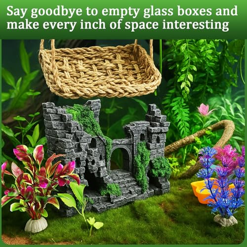 Foilswirl Bearded Dragon Tank Accessories Resin Reptile Castle Hammock Plants Climber Vines Jungle Terrarium Branch Plants Habitat Decoration for Hiding Climbing Snake Gecko Lizard Chameleon - style: Resin Reptile Castle