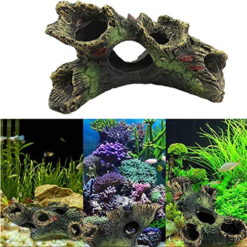 DoubleWood 2 PCS Decaying Trunk Betta Fish Driftwood Resin Crafts Ornament with Holes & Aquarium Caves Fish Tank Wood Decor - size: 2 Pcs