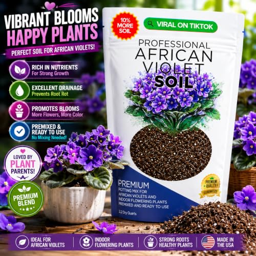 African Violet Potting Soil 2.2 Qt for African Violet Indoor & Houseplants | Ideal Soil for African Violets, Supports Healthy Blooming, Blend of Peat Moss, Coco Coir, Perlite & Dolomite for Strong Roots - color: African Violet Plant Soil Blend, size: 2.2