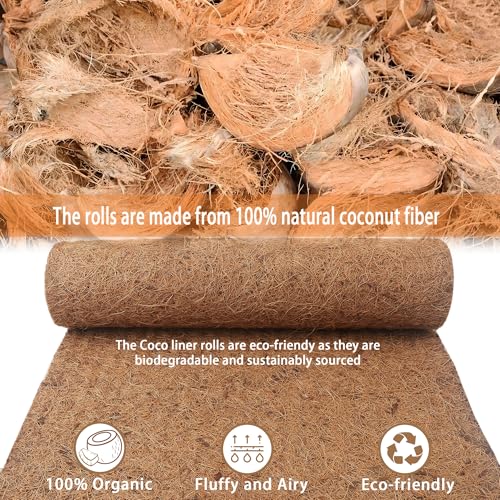 Coco Liner Roll 16x80 Inch Natural Coconut Fiber Mat for Planters - size: 16in X 80in