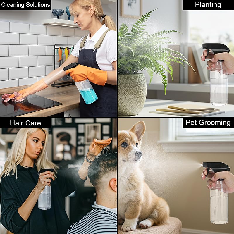 12oz/350ml Plastic Spray Bottles 1 Pack, Adjustable Mist/Stream | Refillable heavy duty spray containers for plants, cooking, hair care and household cleaning - color: 16.9oz-BlackClear