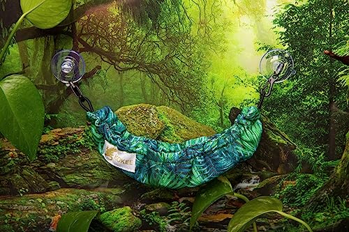 Crested Gecko Tank Accessories, Reptile Hammock, and Lizard Hammock (100% Polyester, 7.5 inches x 2 inches, one Suction Cups) Accessories Hide, Tie Dye, Blue Dots, Green Leaf, Gold Leaf