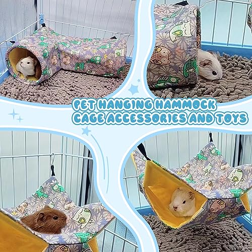 Guinea Pig Rat Tunnel Ferret Hammock, Small Animal Corner Tunnel & Tubes & Bed for Hedgehog Piggy Chinchilla Hideout Toys and Cage Accessories (3.Hammock&Tunnel, Owl) - color: 6.Hammock&Tunnel-Owl