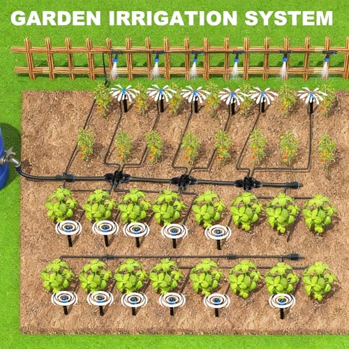 Garden Drip Irrigation System - 230FT Quick-Connect Automatic Watering Misting System Kit with 1/2" & 1/4" Tubing, Adjustable Spray Nozzles & Sprinklers for Lawn, Plant Bed, Greenhouse, DIY Irrigation