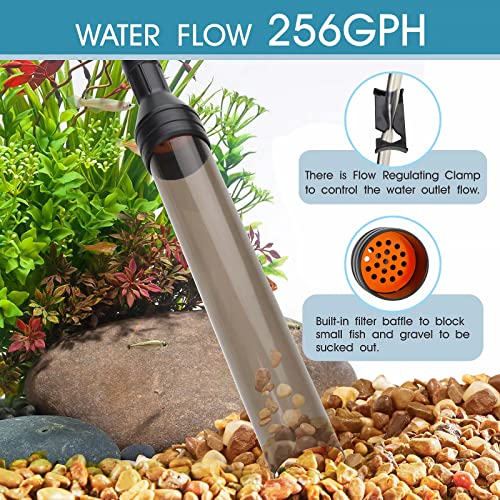 hygger Manual 256GPH Gravel Vacuum for Aquarium, Run in Seconds Aquarium Gravel Cleaner Low Water Level Water Changer Fish Tank Cleaner with Pinch or Grip Suction Ball Adjustable Length - size: L