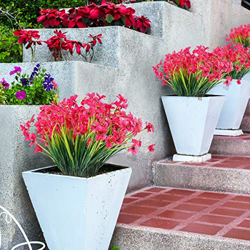 JEMONG 20 Bundles Artificial Flowers Outdoor UV Resistant Fake Flowers No Fade Faux Plastic Plants Garden Porch Window Box Decorating(Rose Red)… - color: Rose Red, size: 20Bundles