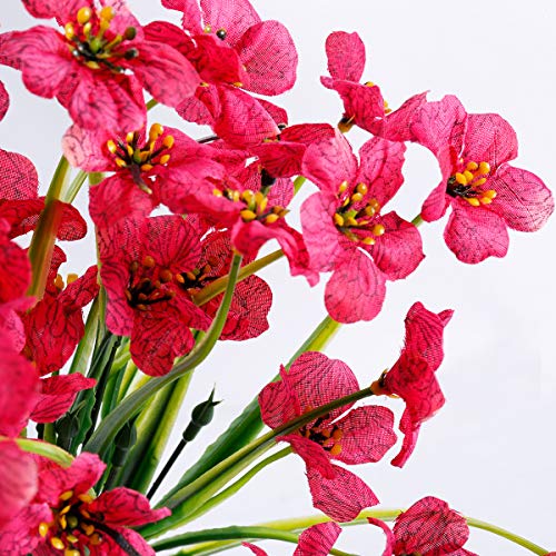JEMONG 12 Bundles Artificial Flowers Outdoor UV Resistant Fake Flowers No Fade Faux Plastic Plants Garden Porch Window Box Decorating(Rose red) - color: Rose Red, size: 12Bundles