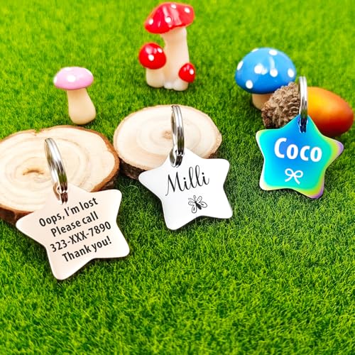 Personalized Custom Engraved Dog Cat Tag with Contact Information (Star) | Stainless Steel ID Tags,Multiple Shapes and Colors - style: Star