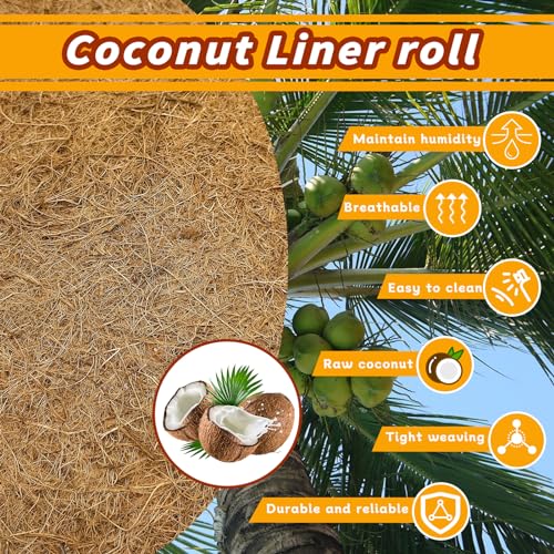 Hamiledyi 118x15.7in Reptile Carpet Coconut Fiber Substrate Large Coco Liner Roll Lizard Cage Mat Natural Coco Fiber Bedding for Bearded Dragon Turtles Iguana Tortoise Pad Garden Decoration - size: 15.7x118Inch