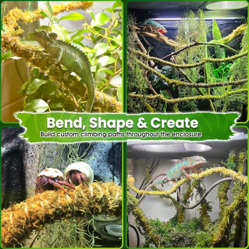 6.5FT Reptile Vines for Climbing, Bendable Branch for Reptile | Natural Moss Color, Moss Rope Jungle Decor for Bearded Dragon, Chameleon Tank Accessories, Snake, Gecko & Lizard Terrarium - color: Green Reptile Vine - 6.5 Feet