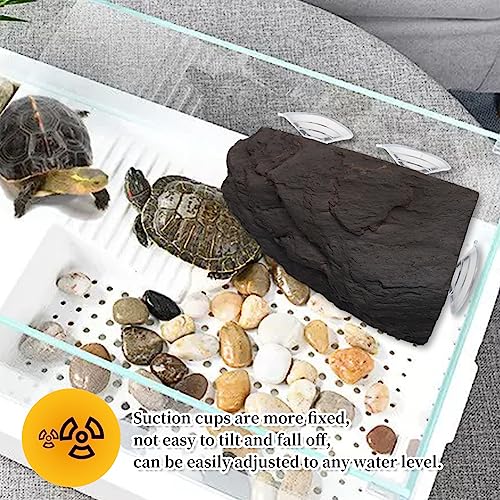 Turtle Basking Platform with Strong Suction Cups, Resin Tortoise Resting Dock Fish Tank Aquarium Tortoise Climbing Platform,Reptile Habitat Climbing Resin Fish Tank Aquarium Ornament (Gray) - color: Gray