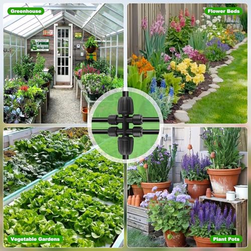 50FT 5/16" Drip Irrigation Tubing and 4 Packs 4-Way Quick Coupler, Push-to-Connect Fittings- DIY Garden Irrigation System, Misting, or Blank Distribution Tubing for Any Gardening Project - size: 50FT