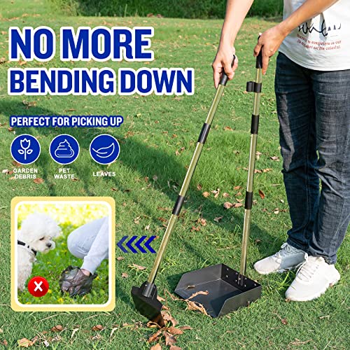 Pooper Scooper for Large Dogs, Adjustable Long Handle Metal Tray and Spade Poop Scooper for Dogs with Bin for Pet Waste Removal, No Bending Clean Up Pooper Scooper for Medium and Large Dogs - color: Black, size: tray & spade(Large)