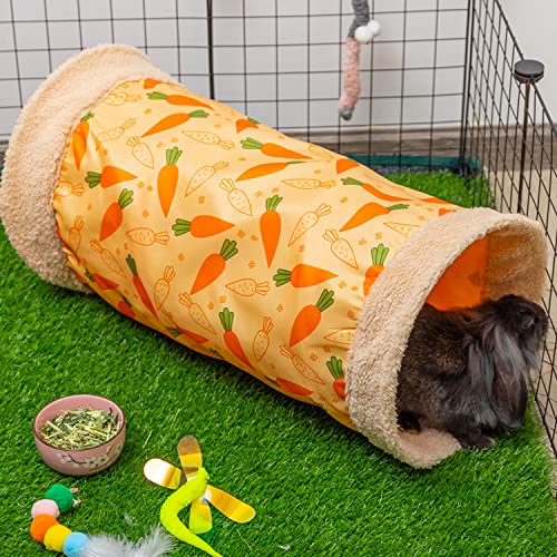 Rabbit Hideout Tunnel, Soft Fleece Foldable Bunny Tube Nest Indoor | Small Pet Play & Sleep Habitat Cage Accessories for Guinea Pig, Hamster, Rat, Chinchilla
