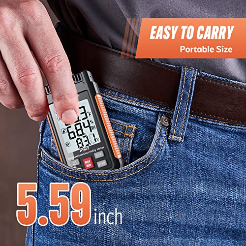 HT607 Temperature Humidity Meter - Large LCD Backlight with Cover Protector | High-Precision Digital Hygrometer with Ambient, Relative Humidity, Dew Point, Wet Bulb Thermometer, Min/Max Hold