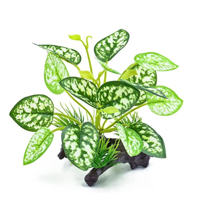 2pcs Reptile Artificial Plants, Terrarium Plants Decorations Supplies, Aquarium Fish Tank Plant, Amphibian Habitat Hideout Tank Accessories (White + Red Leaves)