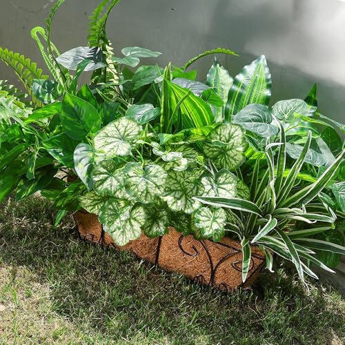 Starttag Artificial Bunches Greenery Plants Fake Plastic Leaves with Stems UV Resistant Outside Faux Plants Bushes for Outdoor Patio Garden Front Porch Yard Decor - color: Large8pcs