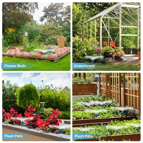 LP 240FT Drip Irrigation System Kit, Garden Watering Misting System - 40FT 1/2" Main Tube & 200FT 1/4" Distribution Tubing - Adjustable Nozzles & Sprinklers for Garden Greenhouse, Lawn, Potted Plants