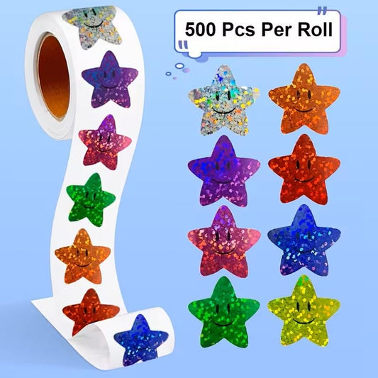 500 Stickers Per Roll, 2.5 cm Self-Adhesive Star Stickers for Reward Charts and Decorative Labels - color: Colorful 16